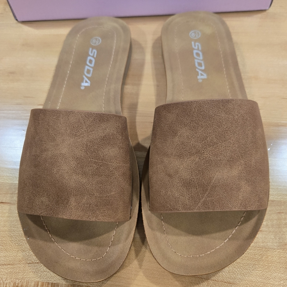 Soda Tan Suede Sandals Versatile Comfort